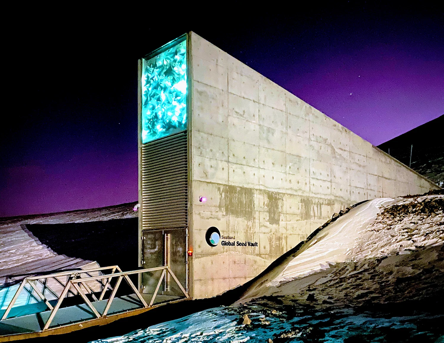 The entrance to the Global Seed Vault built in 2008 in Longyearbyen, Svalbard.