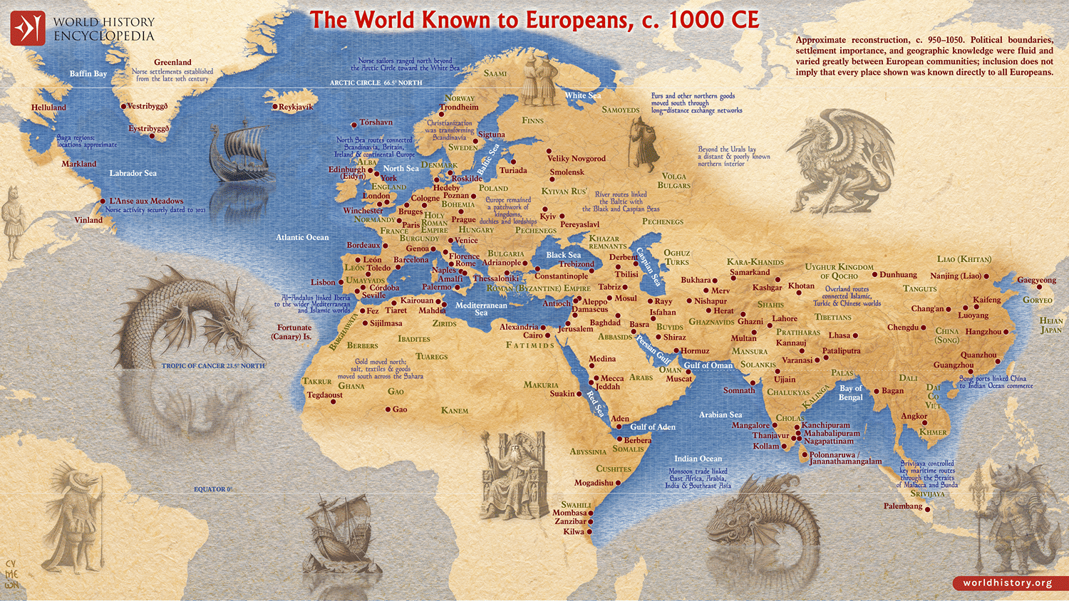Map of the World Known to Europeans c. 1000 CE: Trade, Travel