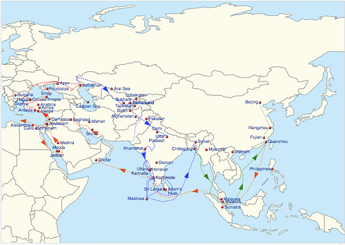 İbn Battuta'nın Seyahatleri Haritası, 1332-47 CE