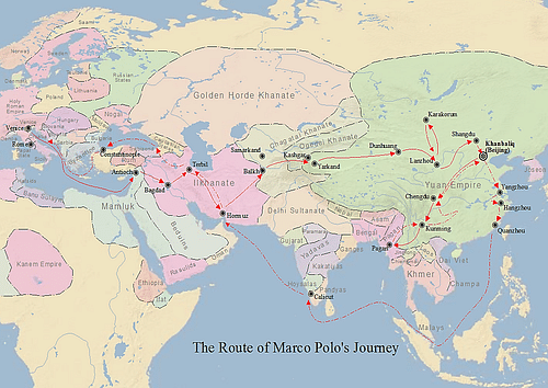 Marco Polo, dünyanın gelmiş geçmiş en büyük kaşifi, Marco Polo'nun Seyahatlerinin Haritası