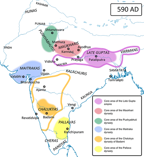 Ancient India in 590 CE (by Woudloper, CC BY-SA)