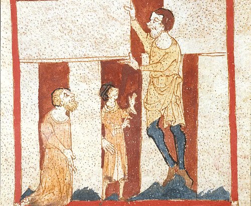 Merlin Constructs Stonehenge, Roman de Brut (by British Library, Public Domain)