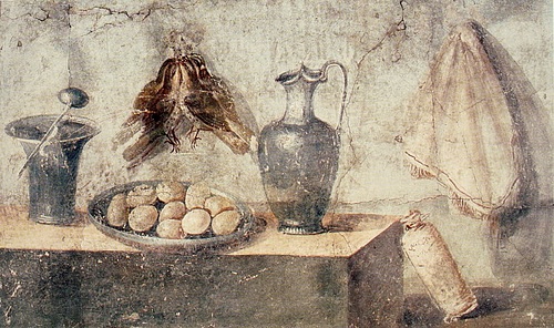 Roman Fresco with Eggs, Birds & Bronze Dishes