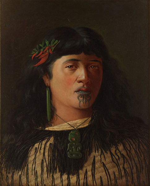 Portrait of a Young Maori Woman with Moko