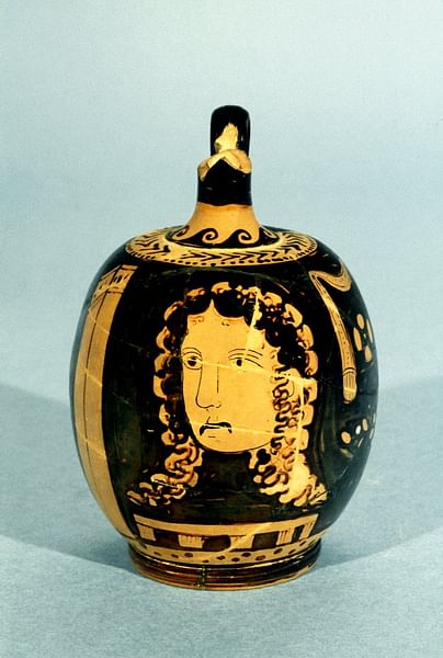 Oil Bottle with Tragic Mask