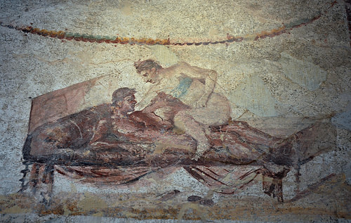 Erotic Fresco in the Lupanar of Pompeii