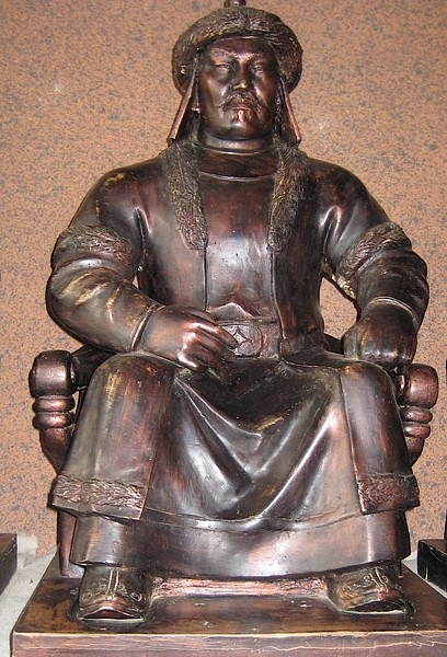 antique old bronze carved unique Genghis Khan hero Nomads Bust Statue 