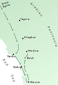 Routes of the Badr Campaign, 624 CE