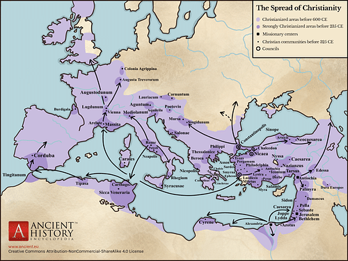 Spread of Christianity Map (up to 600 CE)