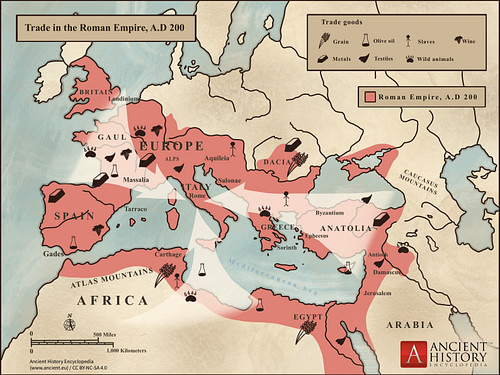 Trade in the Roman Empire Map (c. 200 CE)
