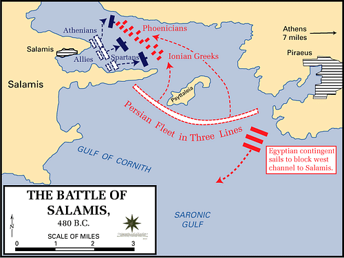 Battle of Salamis, 480 BCE (by Dept. of History, US Military Academy, CC BY-SA)