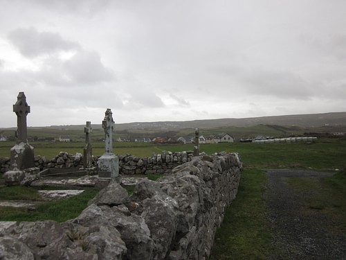 Village of Doolin, Ireland, as seen from the Killilagh Church Ruins