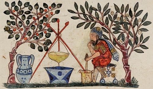 Physician Preparing an Elixir from De Materia Medica