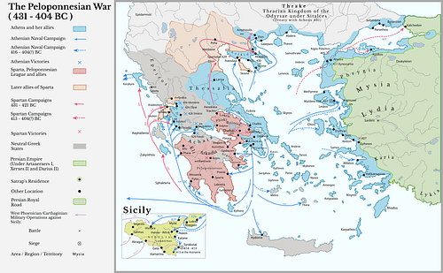 Map of the Peloponnesian Wars (431-404 BCE)