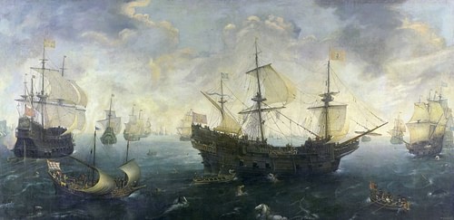 The Spanish Armada of 1588 CE By van Wieringen (by Cornelis Claesz van Wieringen, CC BY-NC-SA) The Spanish Armada of 1588 CE By van Wieringen (by Cornelis Claesz van Wieringen, CC BY-NC-SA)