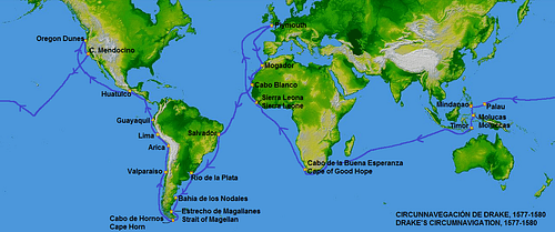 Map of Francis Drake's Circumnavigation, 1577-80 CE