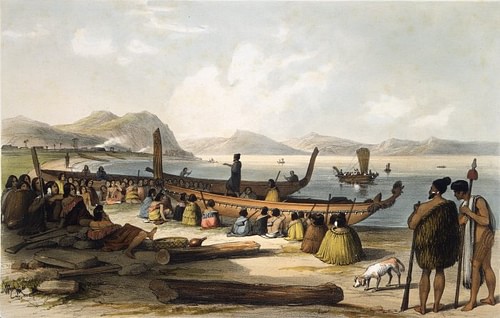 Maori Chief with Beached Waka