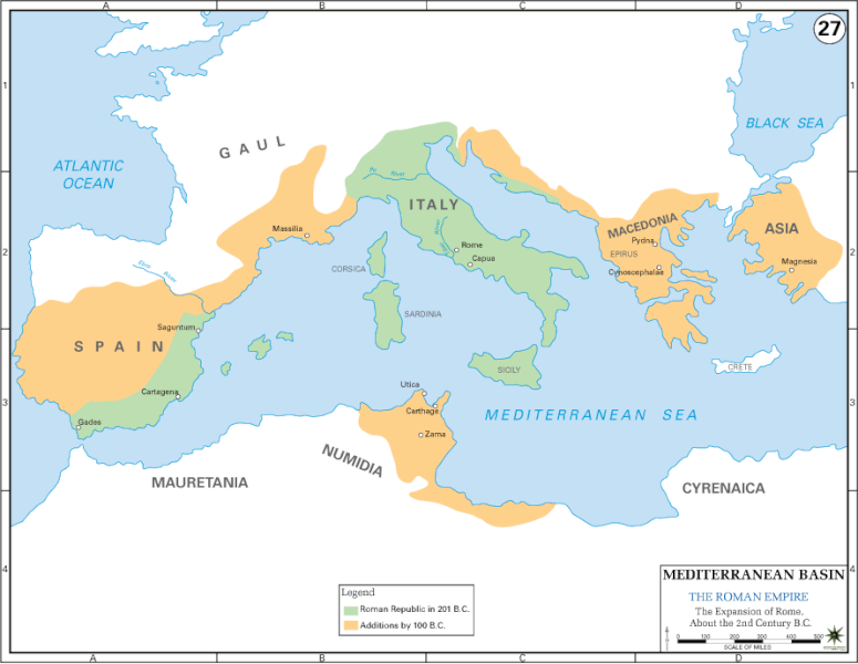 Map of 2nd Century Roman Expansion (by US Military Academy, Public Domain)