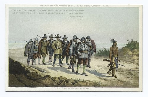 Hobbamock Leading Myles Standish's Army (by The New York Public Library, Public Domain)