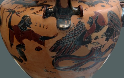Tartarus Cehennemi 7 Mitolojiler.com Zeus aiming his lighting bolt at Typhon