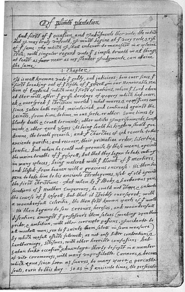 Page of Bradford's 'Of Plymouth Plantation