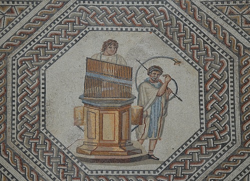 Mosaic with Organist and Horn Player