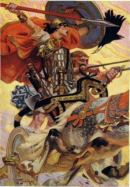 Cú Chulainn in his Chariot (by Joseph Christian Leyendecker, Public Domain)