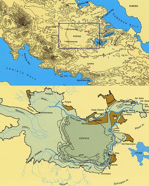 Maps of Boeotia, Lake Copais, Gla & Orchomenos