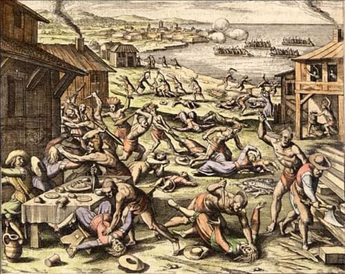 Indian Massacre of 1622 (by Matthaeus Merian, Public Domain)