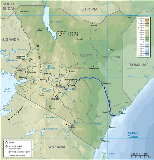 Map of Kenya with Tana River Indicated