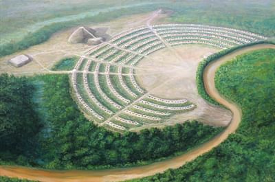 Artist's Conception of Poverty Point, Louisiana (by Herb Roe, CC BY-SA)