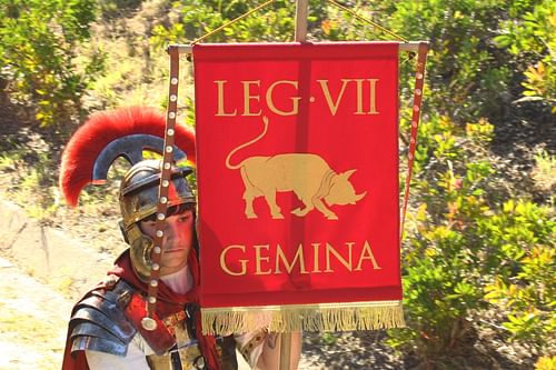 Reenactor with the Emblem of Legio VII Gemina