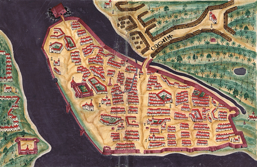 Map of Cochin (by António Bocarro; Pedro Barreto de Resende, Public Domain)