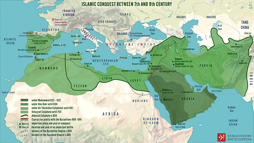 Map of the Islamic Conquests in the 7th-9th Centuries