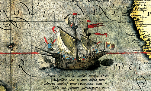 Magellan's Ship Victoria (by Ortelius, Public Domain)