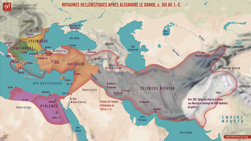 Carte des royaumes hellénistiques après Alexandre, vers 301 av. J.-C. (by Simeon Netchev, CC BY-NC-ND)