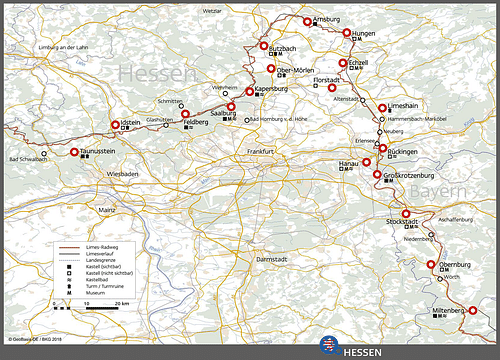 Map of the Limes in Hesse, Germany