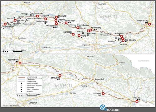 Map of the Limes in Bavaria, Germany