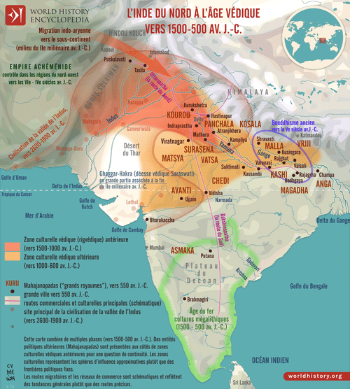 Carte de l’Inde à l’Âge védique, 1500-500 av. J.-C.