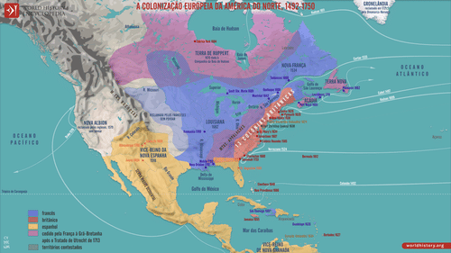 Mapa da Colonização Europeia da América do Norte 1492-1750 (by Simeon Netchev, CC BY-NC-ND)