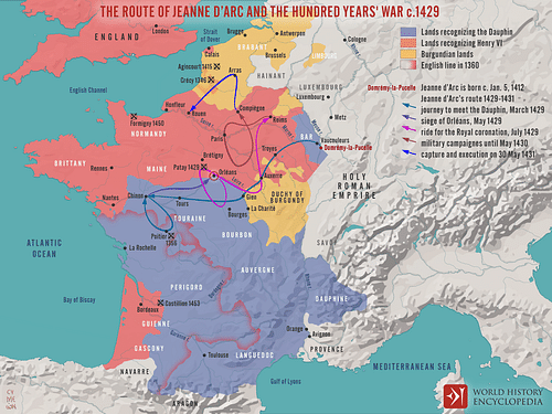 The Route of Joan of Arc & The Hundred Years' War c. 1429