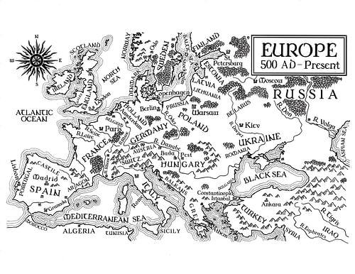 An Illustrated Map of Medieval and Early Modern Europe (From the Novel "The Jericho River")