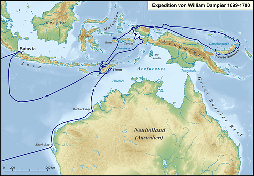 Map Showing William Dampier's 1699 Expedition Route