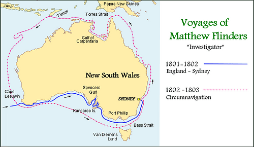 Map of the Voyages of Matthew Flinders in the Investigator