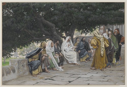 The Pharisees and the Sadducees Come to Tempt Jesus (by James Tissot, Public Domain)