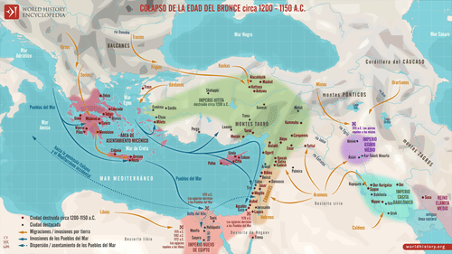 Mapa del colapso de la Edad del Bronce c. 1200-1150 a.C. (by Simeon Netchev, CC BY-NC-ND)