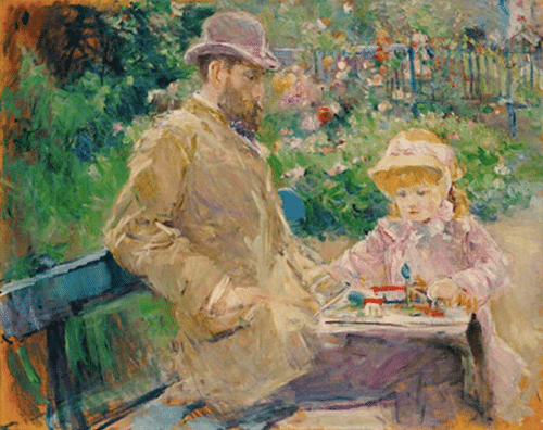 Eugène Manet & His Daughter in the Garden at Bougival by Morisot