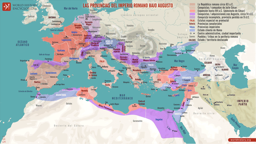 Mapa de las provincias del Imperio romano con Augusto (by Simeon Netchev, CC BY-NC-ND)