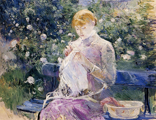 Pasie Sewing in Bourgival's Garden by Morisot