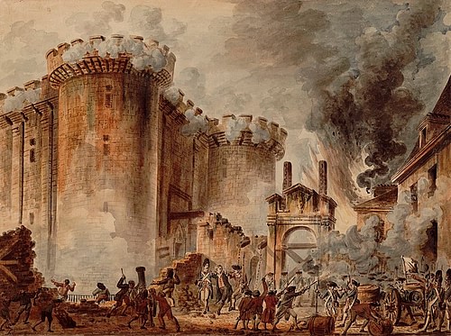 The Storming of the Bastille (by Jean-Pierre Houël, Public Domain)